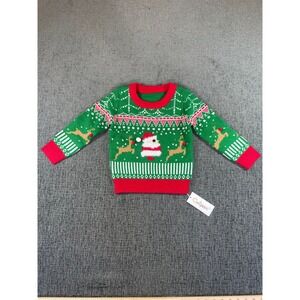 Curipeer Kids Santa Reindeer Christmas Sweater Green Red Knit 3T NWT